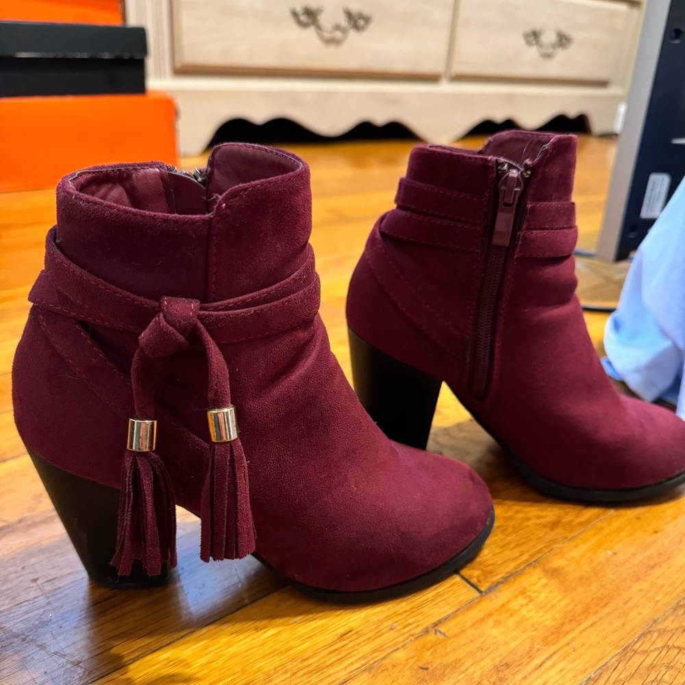 Burgundy Booties with tassel